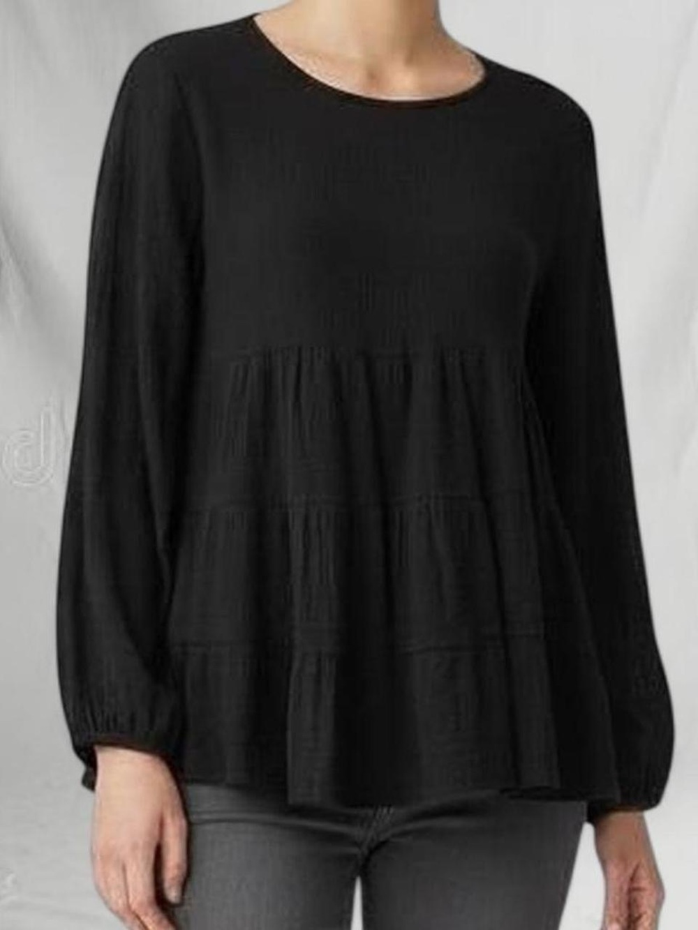 Anthropologie Kimchi Blue Black Cotton Gauze Ruffle Babydoll Top Tunic sz S